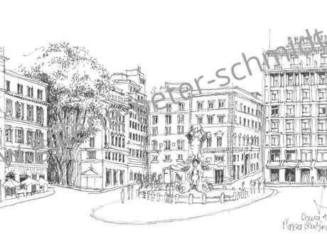 Piazza Barberini SW Scan auf Karton weiß